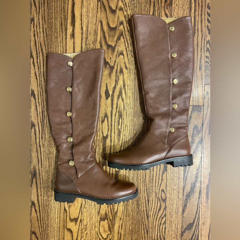 MICHAEL KORS brown leather button up riding boots